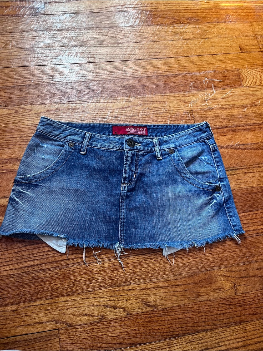 Vintage Guess Denim Mini Skirt Frayed Hem
